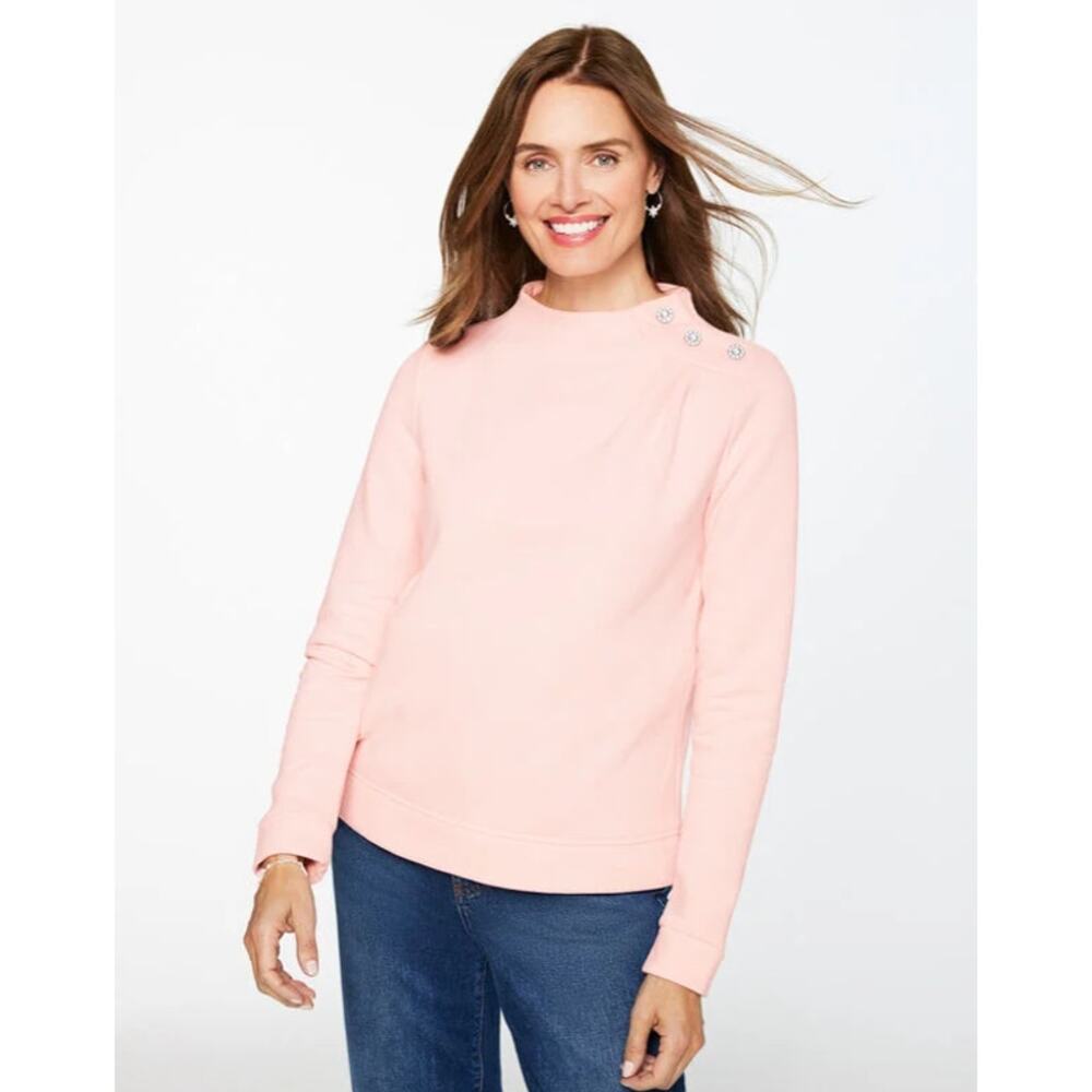 NWT Talbots Pink Jewel Button Shoulder Sweatshirt